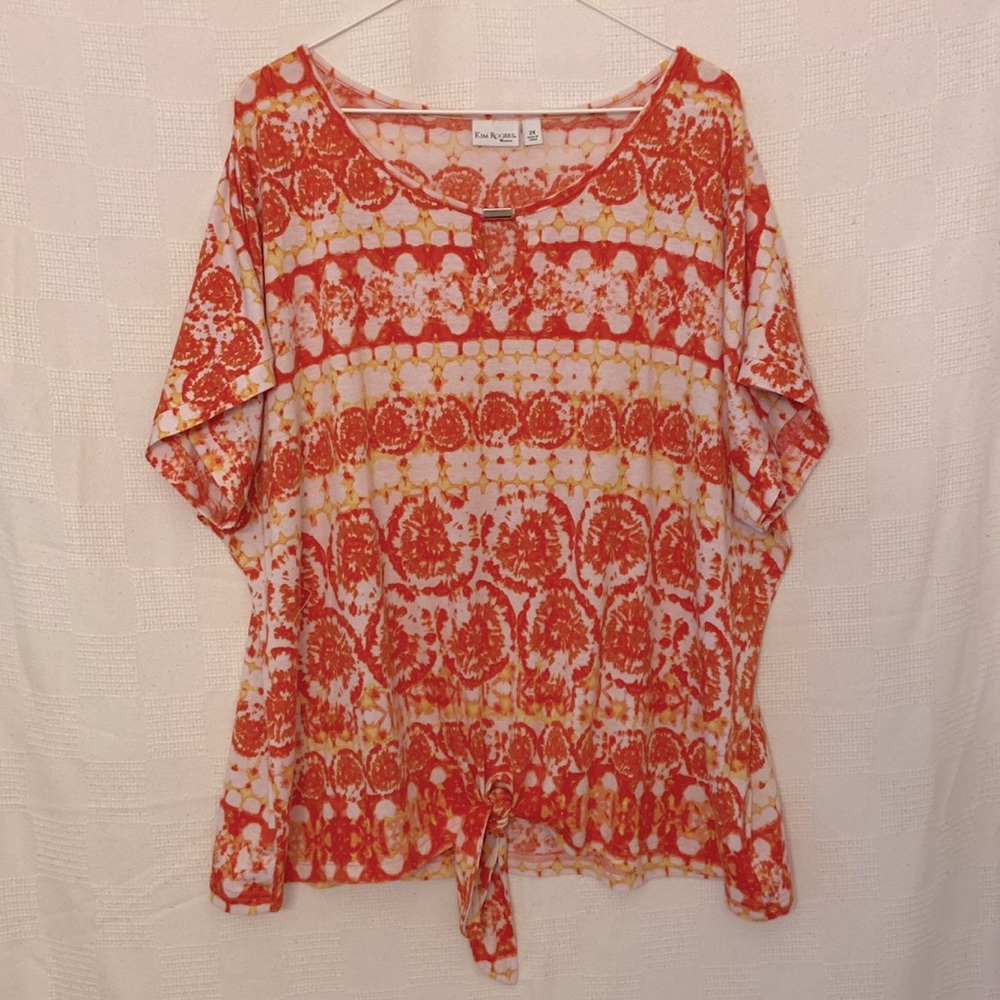 EUC Kim Rogers Plus Short Sleeve Tie Front Top, size 2x